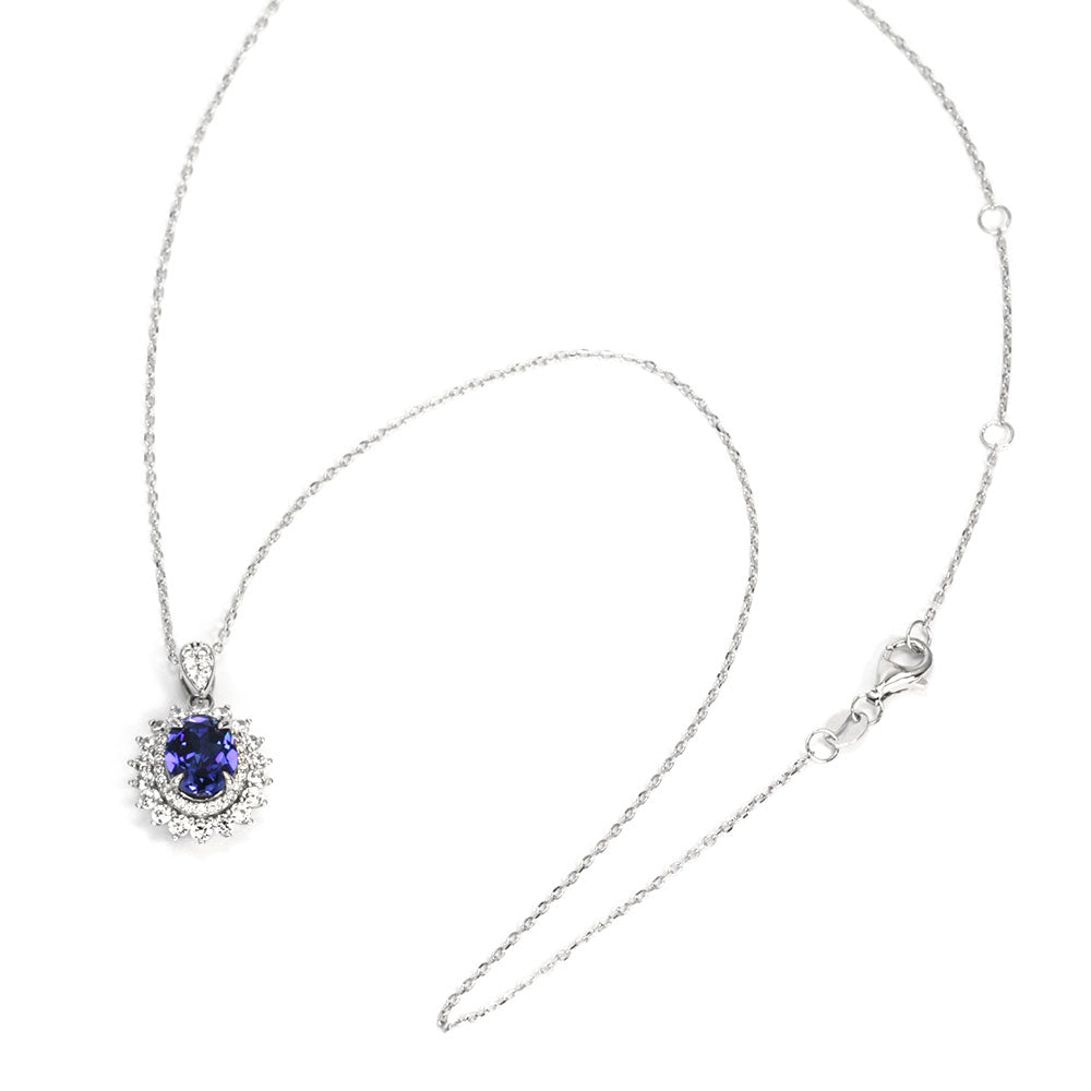 Royal Blue Sapphire Halo Necklace RN-02 | Jewelry Rental - LeCaine Gems