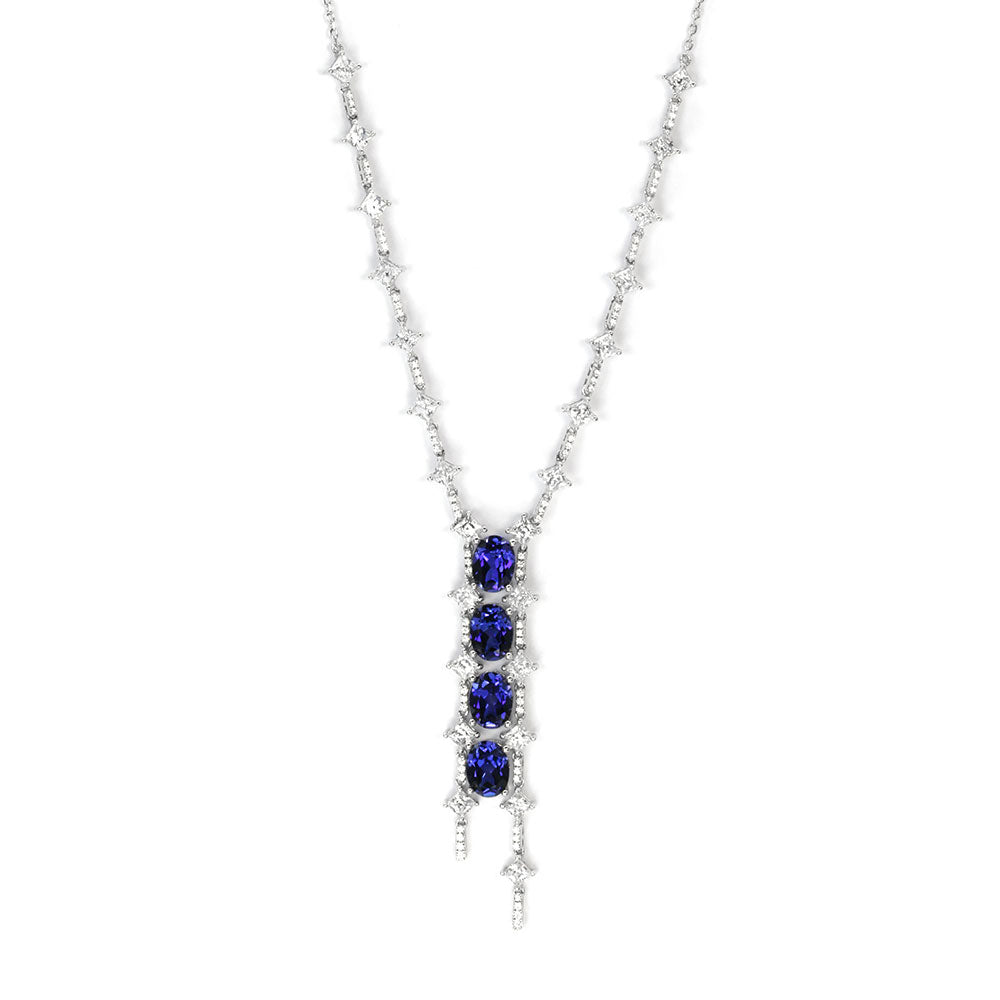 Royal Blue Sapphire Halo Necklace RN-04 | Jewelry Rental - LeCaine Gems