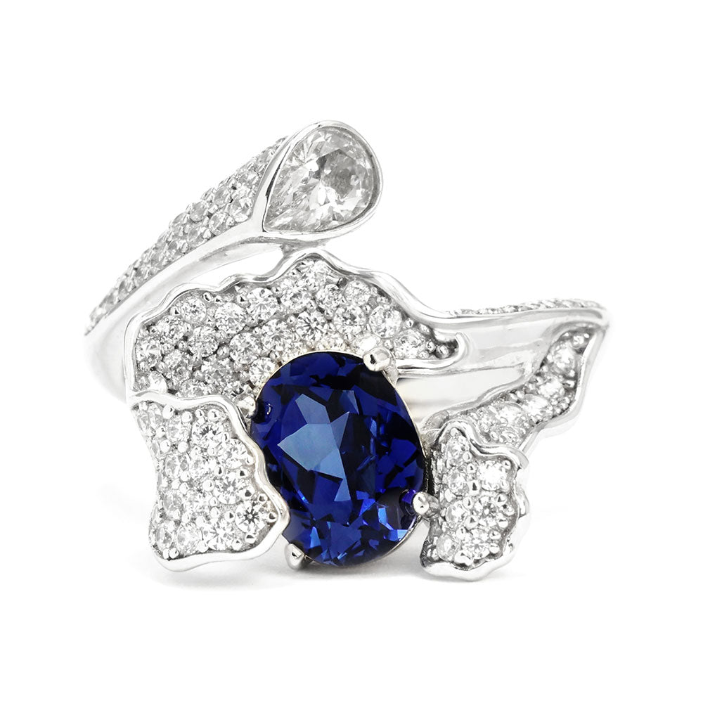 Royal Blue Sapphire Flower Ring RR-04 | Jewelry Rental - LeCaine Gems