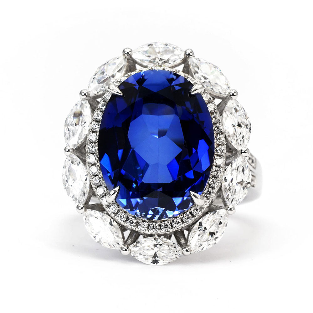 Royal Blue Sapphire Halo Ring RR-03 | Jewelry Rental