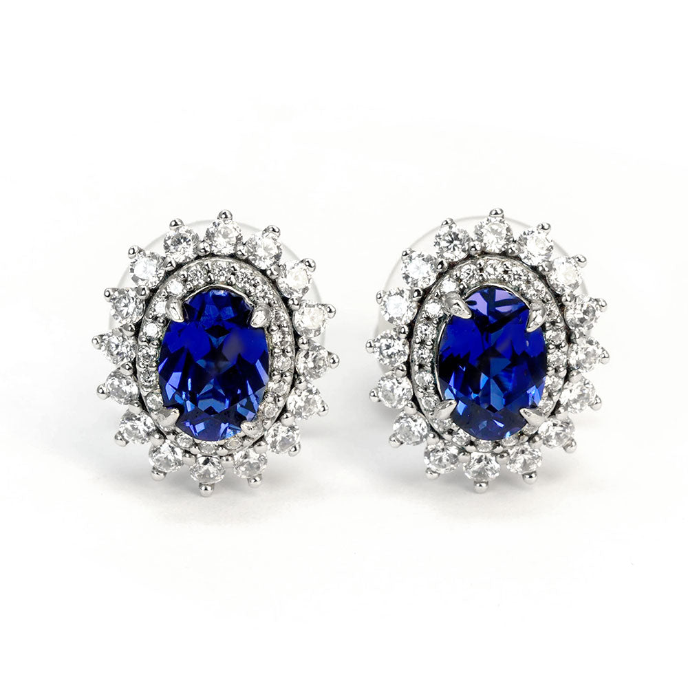 Royal Blue Sapphire Halo Earrings RE-02 | Jewelry Rental - LeCaine Gems