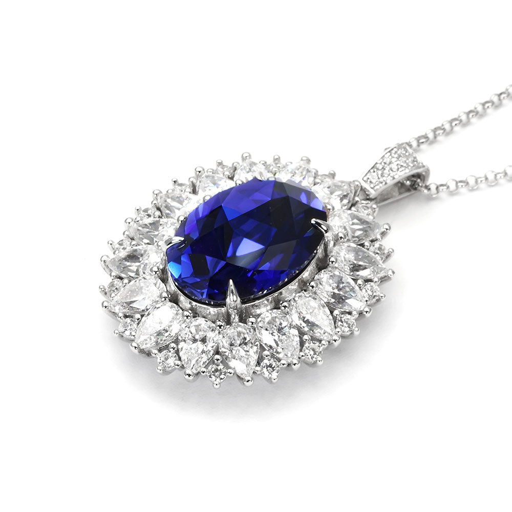 Royal Blue Sapphire Halo Necklace RN-03| Jewellery Rental - LeCaine Gems