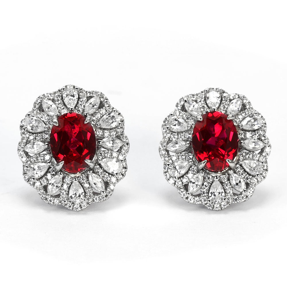 Ruby Halo Earrings RE-04 | Jewelry Rental - LeCaine Gems