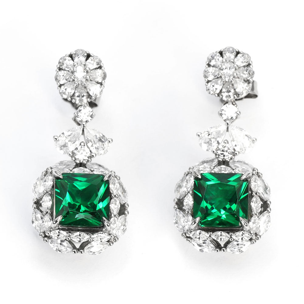 Emerald Halo Earrings RE-03 | Jewelry Rental - LeCaine Gems