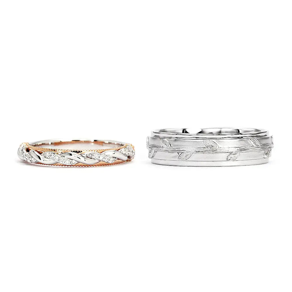 Juniper Nature Inspired Wedding Rings in 18K Gold - LeCaine Gems