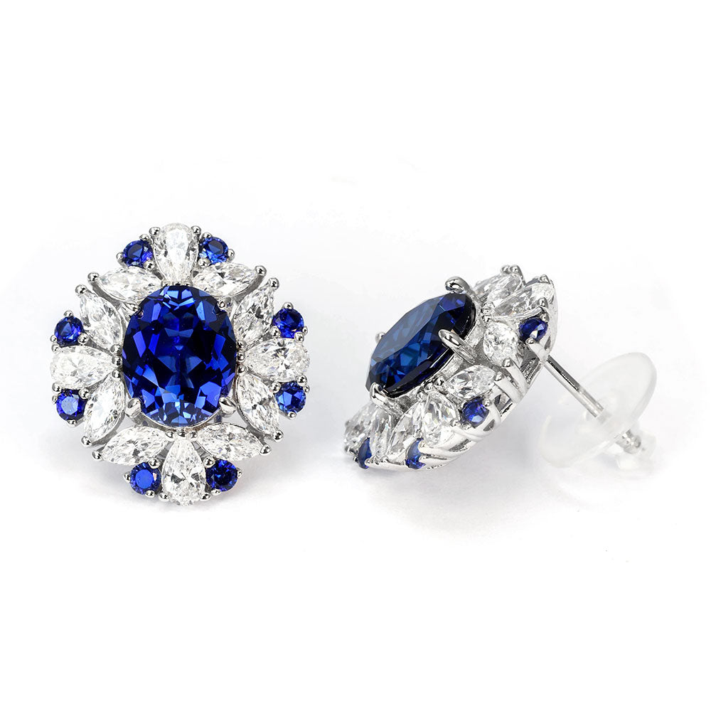 Royal Blue Sapphire Halo Earrings RE-01 | Jewellery Rental - LeCaine Gems