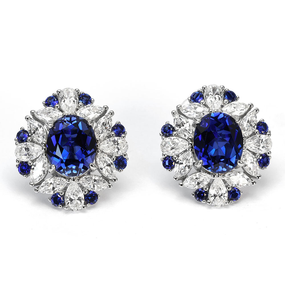 Royal Blue Sapphire Halo Earrings RE-01 | Jewellery Rental - LeCaine Gems