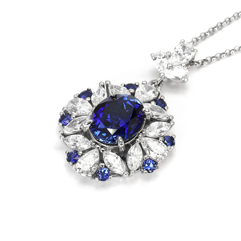 Royal Blue Sapphire Halo Necklace RN-01 | Jewelry Rental - LeCaine Gems