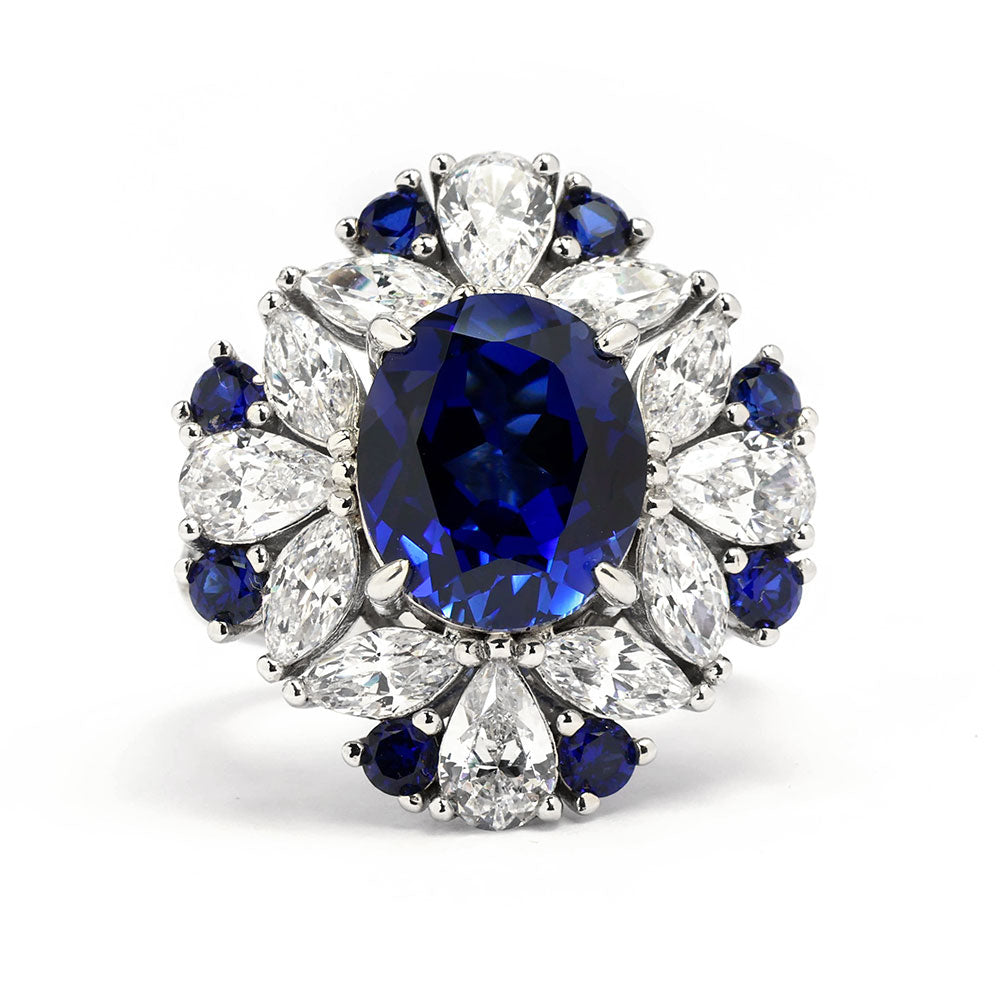 Royal Blue Sapphire Halo Ring RR-01 | Jewelry Rental - LeCaine Gems