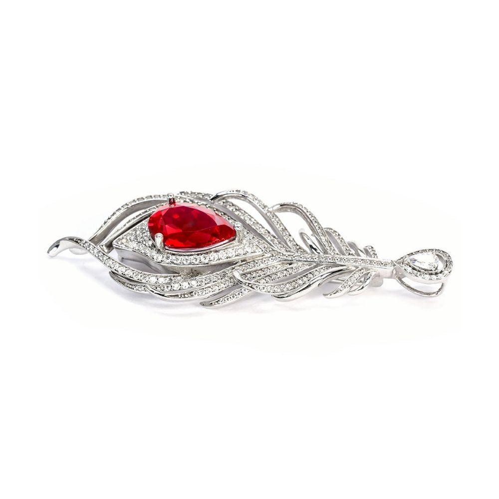 Ruby Peacock Feather Brooch RBR-01 | Jewelry Rental - LeCaine Gems