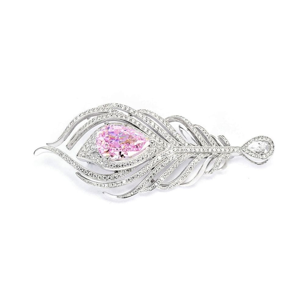 Pink Lab Grown Diamond Peacock Feather Brooch RBR-02 | Jewelry Rental - LeCaine Gems